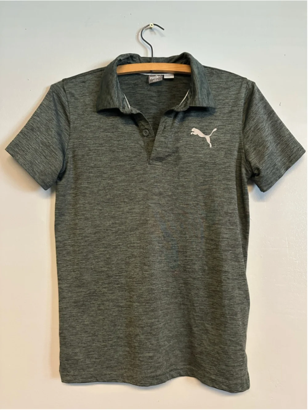Boys Puma Polo Shirt Medium Size 10 Green Heathered Short Sleeve